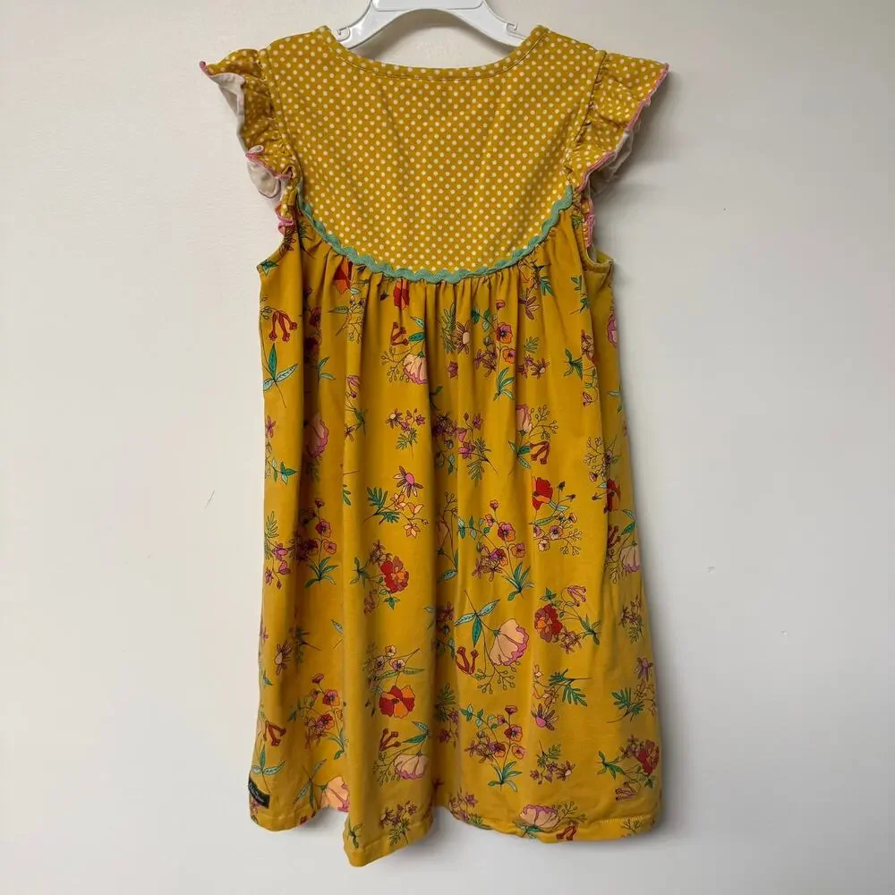 Matilda Jane Girls Dress Floral Skirt Polka Dot Bodice Flutter Sleeve Size 10 - Picture 2 of 6